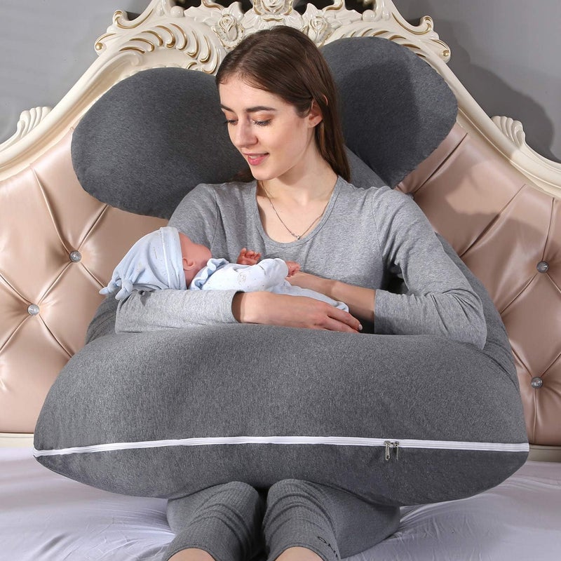 Amagoing 55 inches Pregnancy Pillows for Sleeping, U Shaped Maternity Full Body Pillow for Pregnant Women with Hip, Leg, Back, Belly Support, Washable Jersey Cover Included (Dark Grey) - Image 4